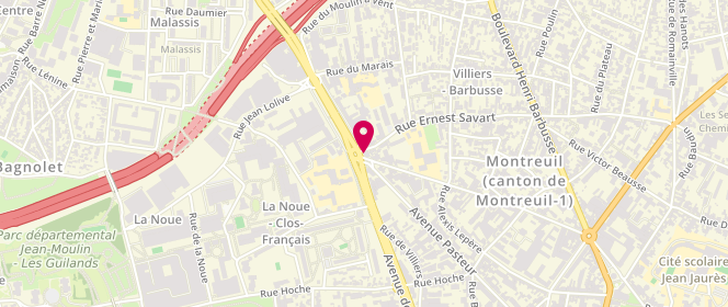 Plan de Le Villiers, 100 avenue Pasteur, 93100 Montreuil